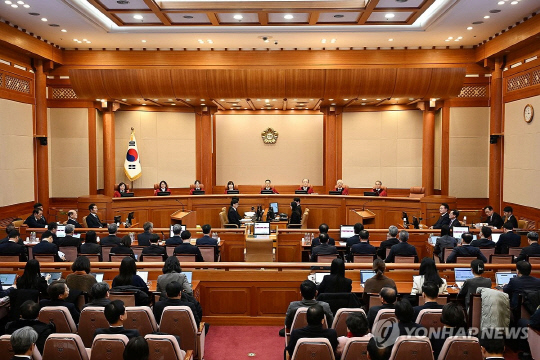 지난 20일 서울 종로구 헌법재판소에서 윤석열 대통령의 탄핵 심판 10차 변론이 열리고 있다. [연합뉴스]